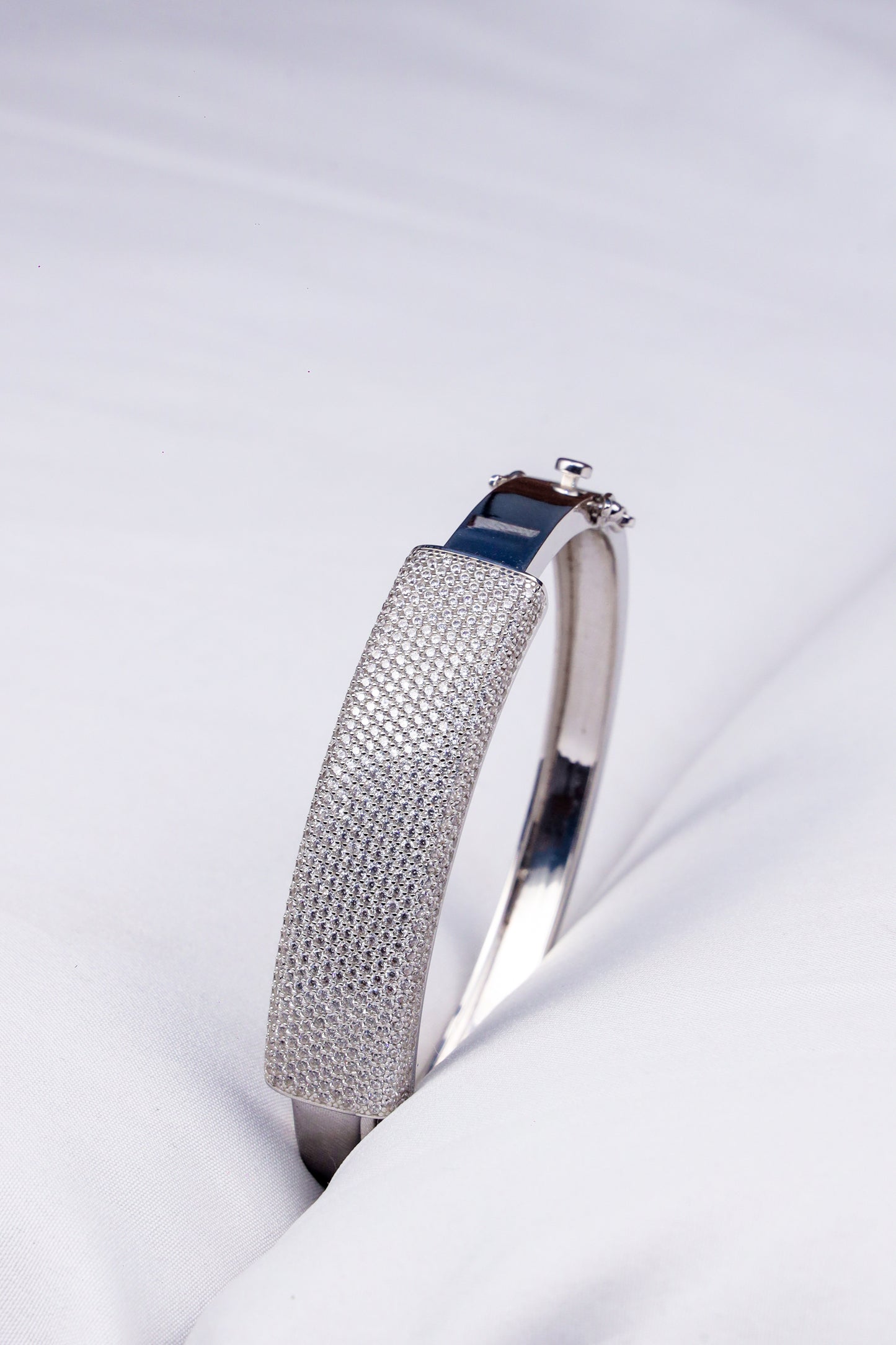 Men’s Silver Iced Bangle Bracelet – Full Crystal Pave Design