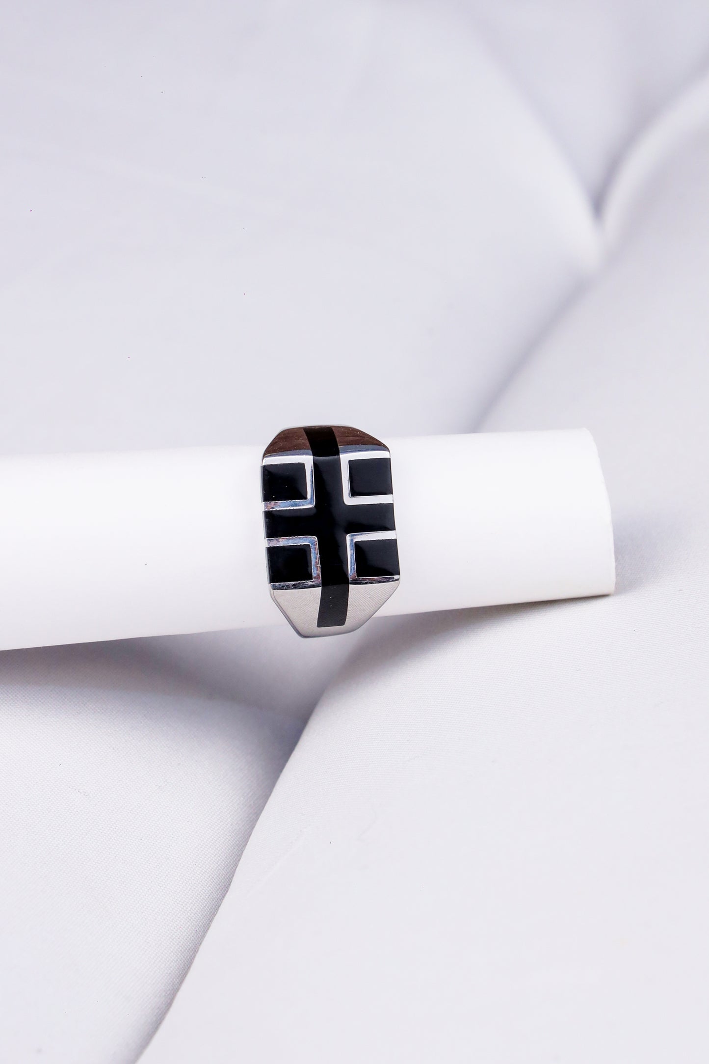 Black Enamel Cross Design Men's Ring