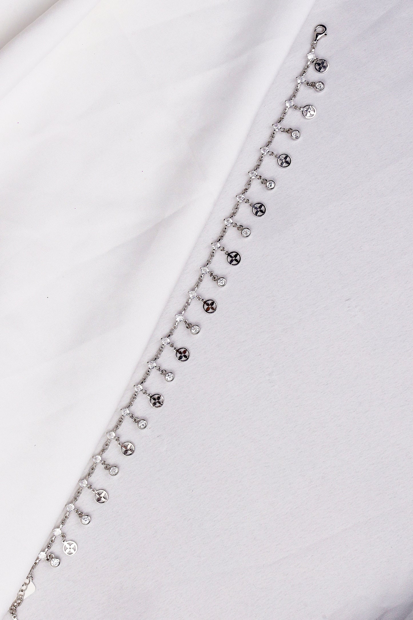 Silver Crystal Cross Charm Anklet