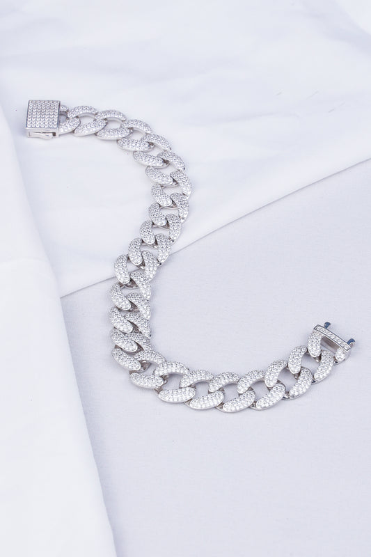 Men’s Iced Cuban Link Bracelet – Silver Finish