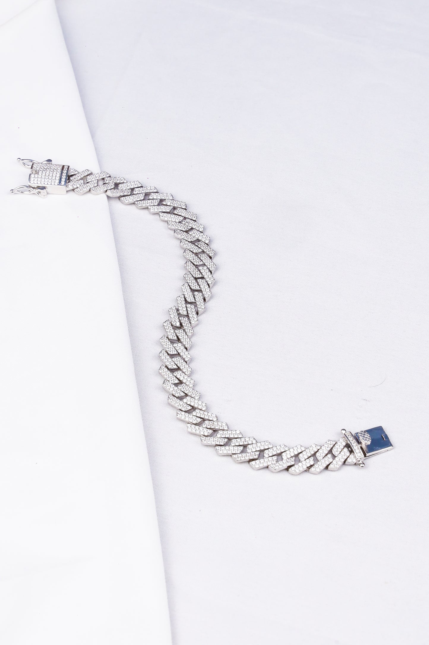 Men’s Iced Cuban Link Bracelet – Silver Finish with Full Crystal Detailing
