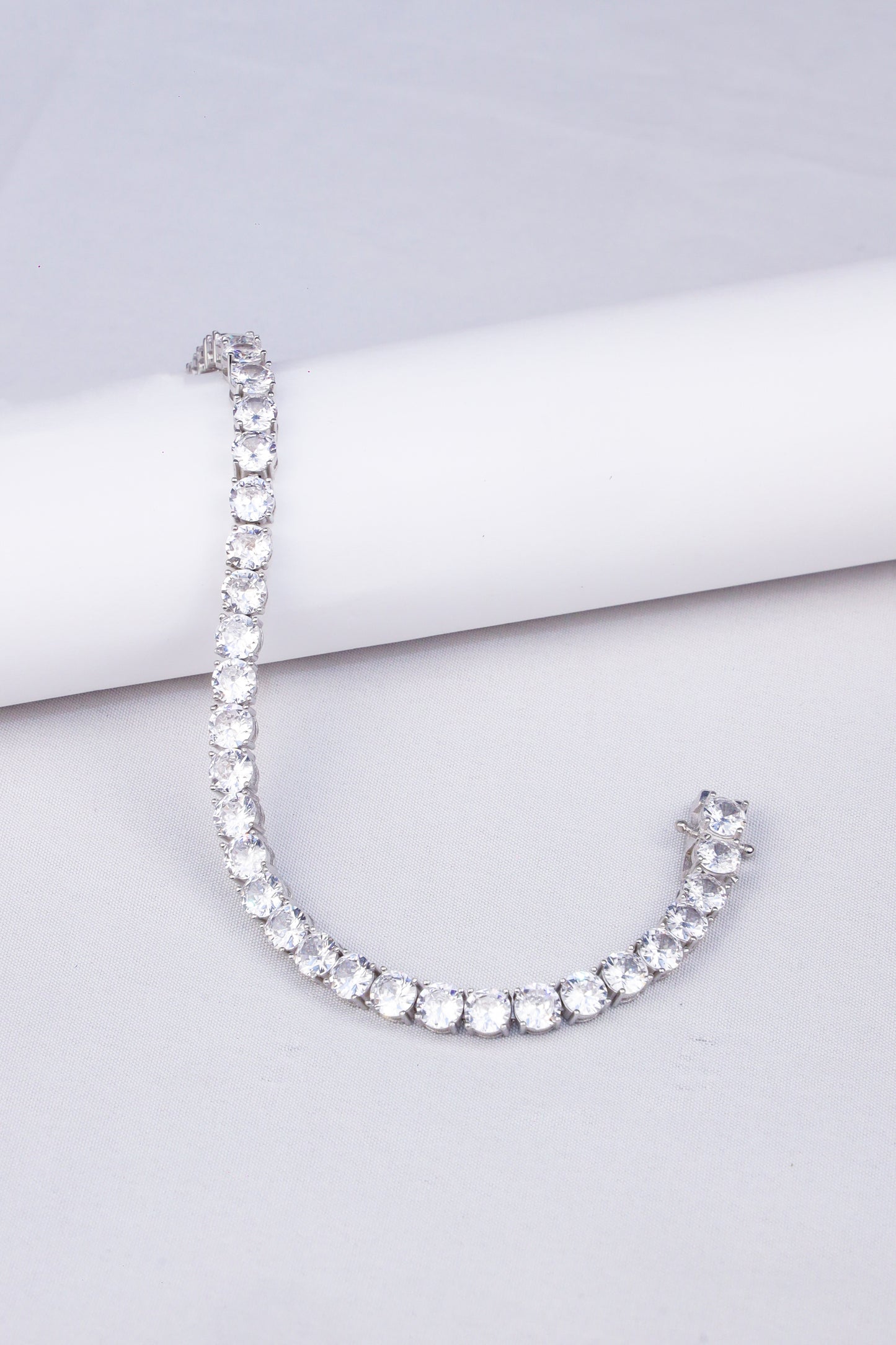 Elegant Silver Tennis Bracelet with Round-Cut Zircon Stones