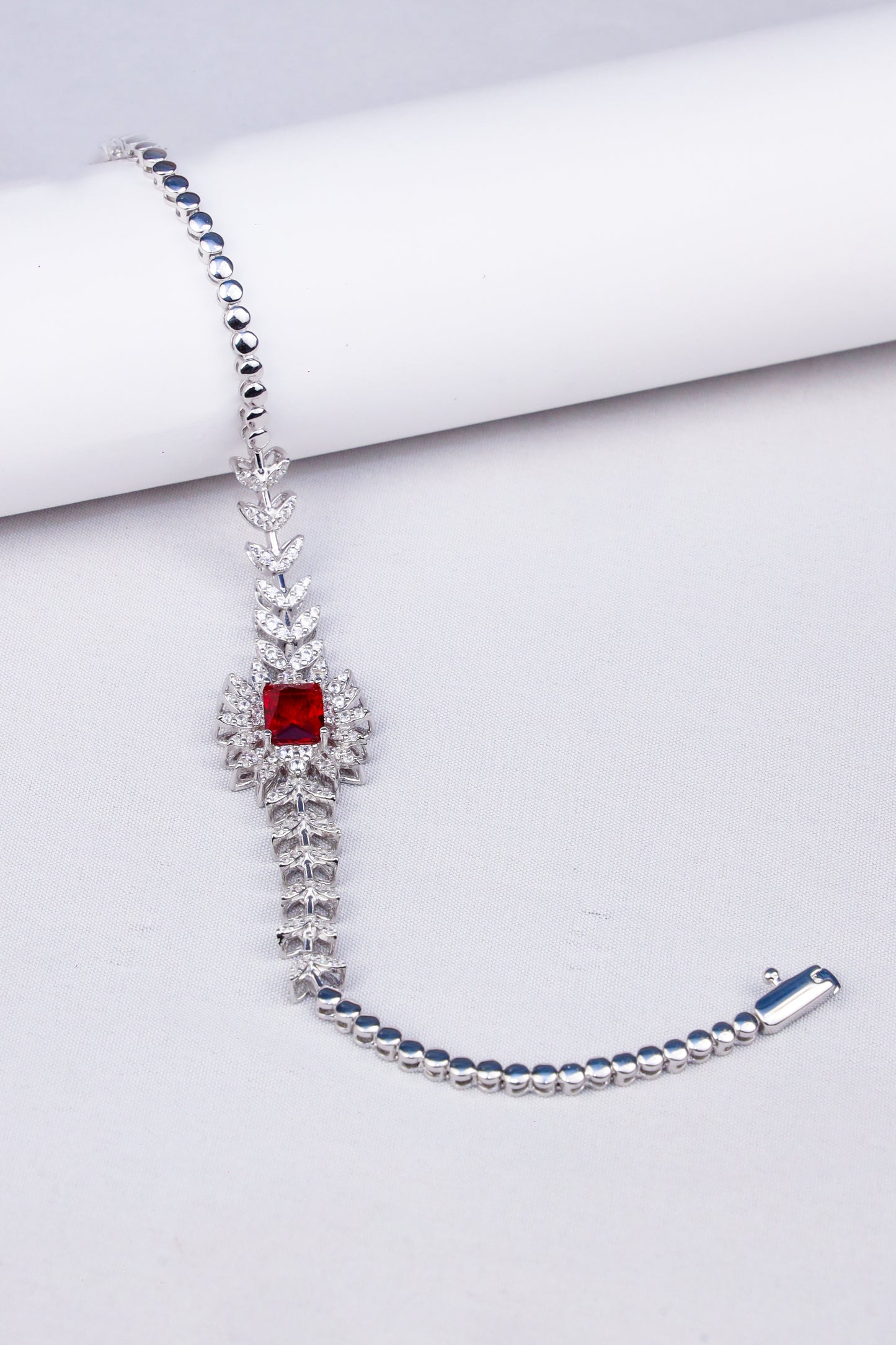 Silver-Plated Designer women's Bracelet with Red Stone