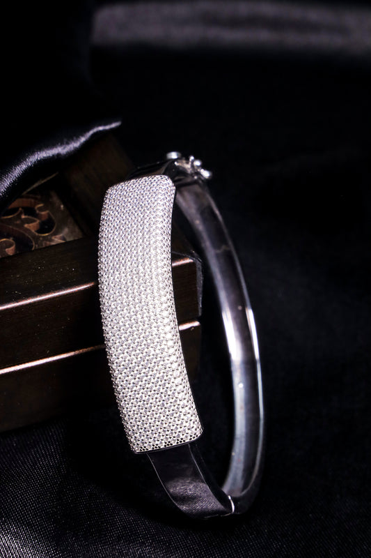 Men’s Silver Iced Bangle Bracelet – Full Crystal Pave Design