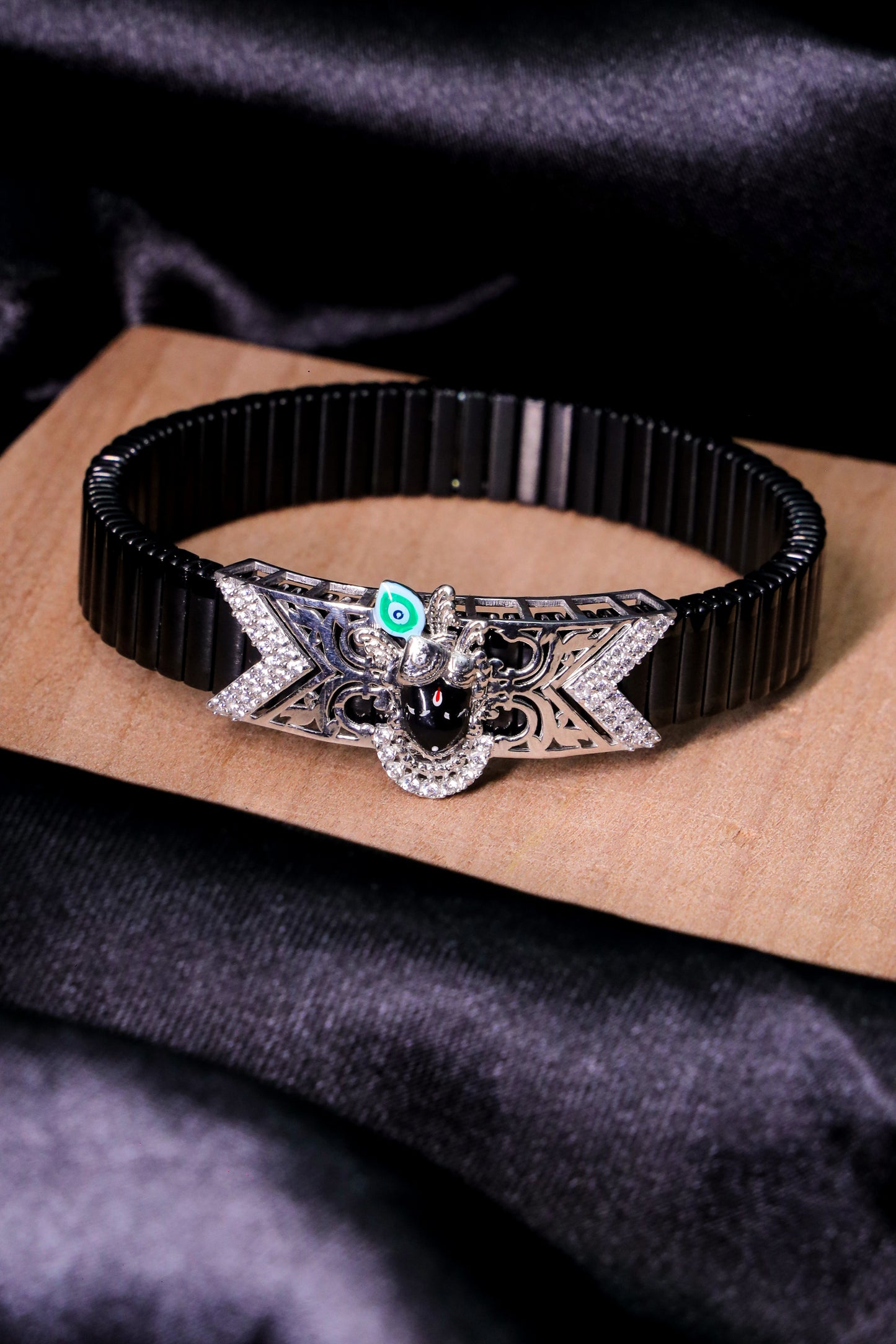 Black Stretch Bracelet with Lord Krishna Design