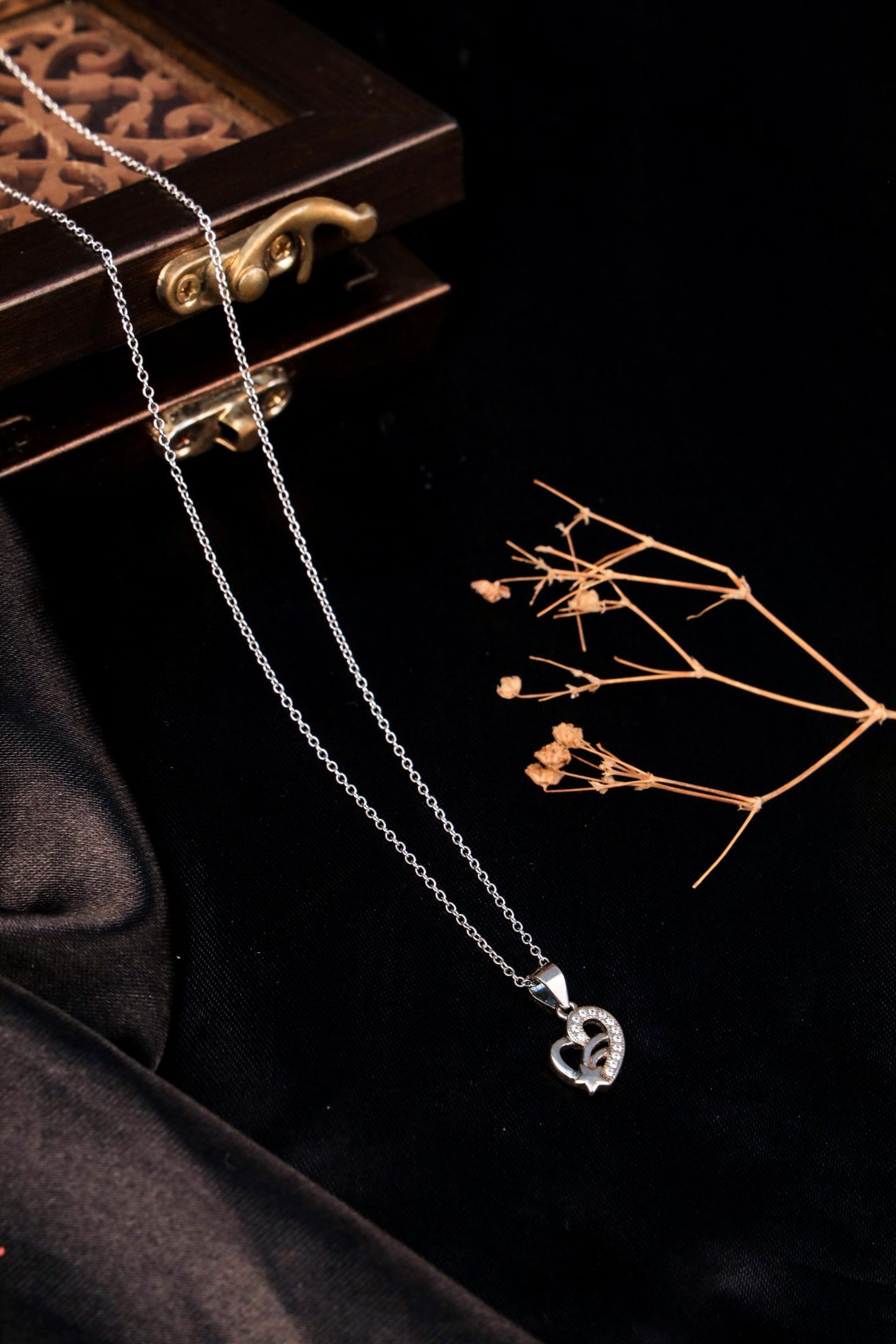 Silver Heart Star Pendant Necklace