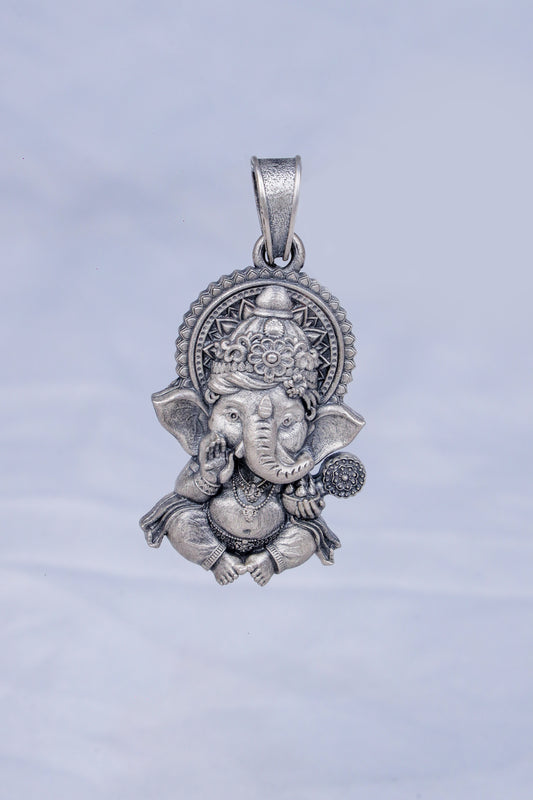 Ganesha Sitting On Lotus Flower Pendant