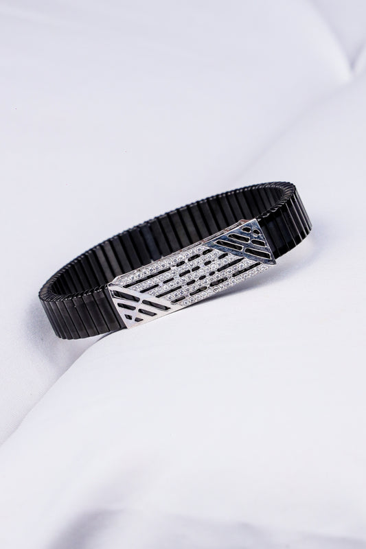 Men’s Black Stretch Bracelet with Silver Geometric Accent