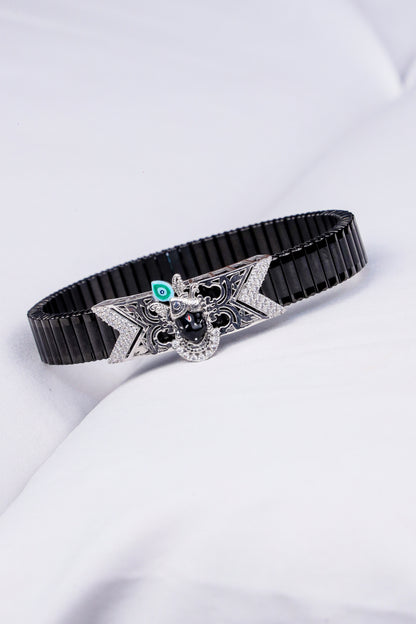 Black Stretch Bracelet with Lord Krishna Design