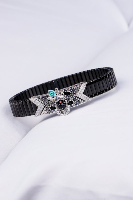 Black Stretch Bracelet with Lord Krishna Design