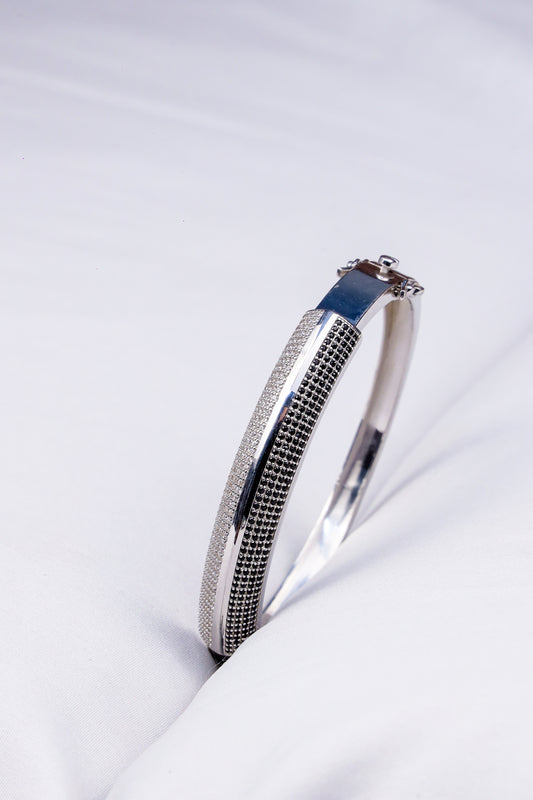 Elegant Dual-Tone Silver Bracelet with Textured Detailing
