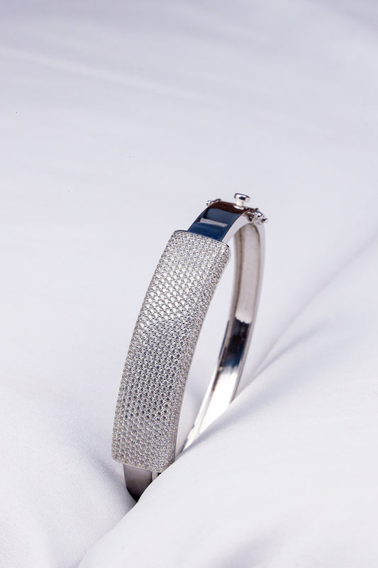 Men’s Silver Iced Bangle Bracelet – Full Crystal Pave Design