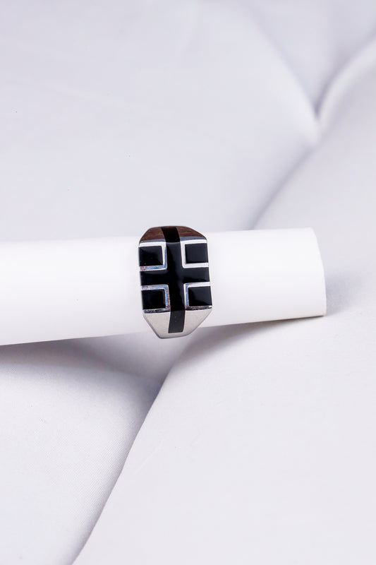 Black Enamel Cross Design Men's Ring