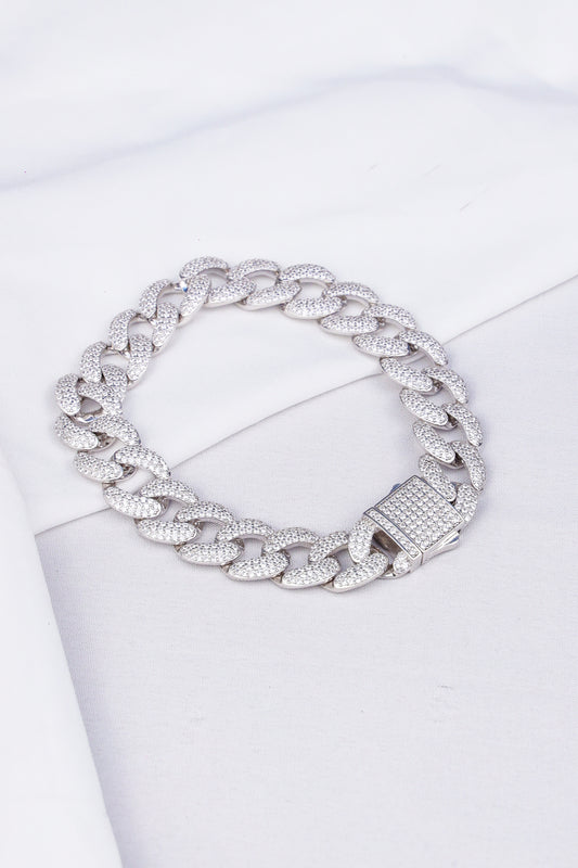 Men’s Iced Cuban Link Bracelet – Silver Finish