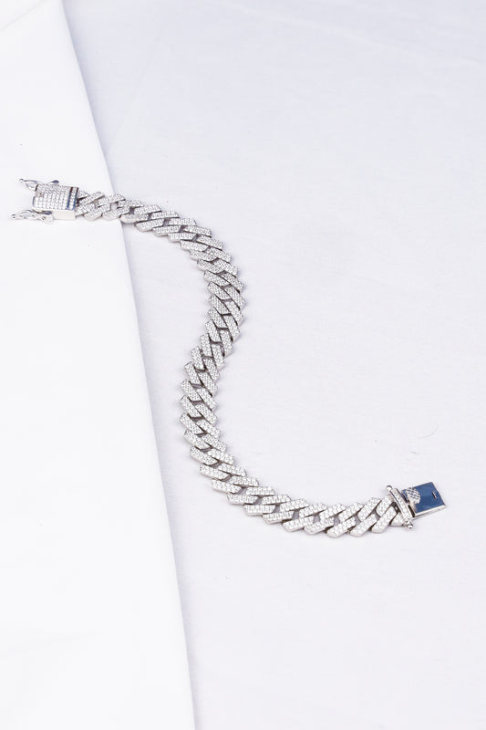 Men’s Iced Cuban Link Bracelet – Silver Finish with Full Crystal Detailing