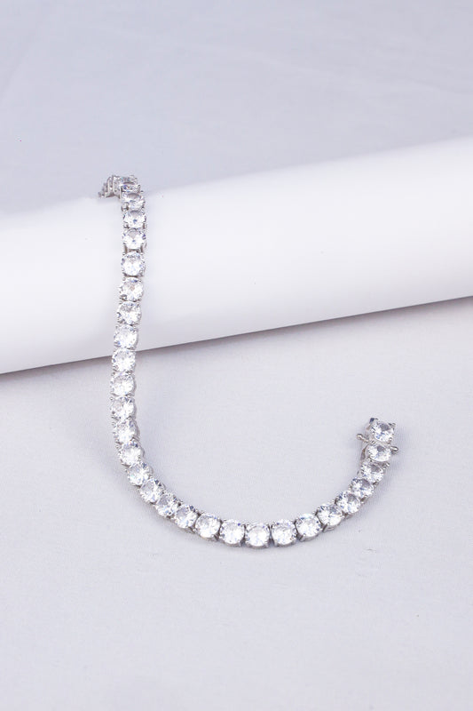 Elegant Silver Tennis Bracelet with Round-Cut Zircon Stones