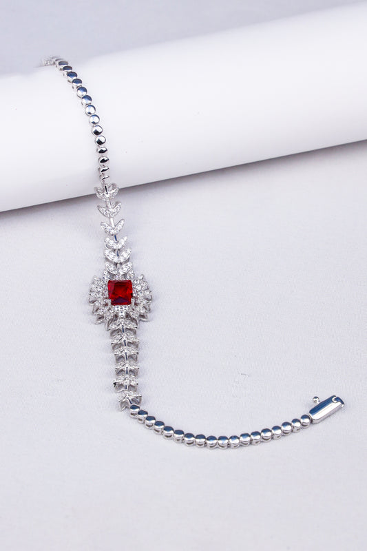 Silver-Plated Designer women's Bracelet with Red Stone